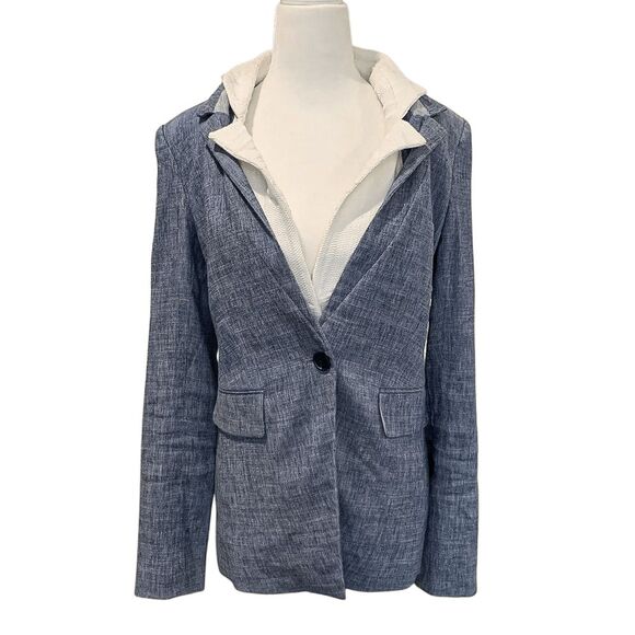 Veronica Beard Orchid Chambray Upcollar Blazer Jacket Size 6 w/ Dickey Insert - Picture 2 of 13